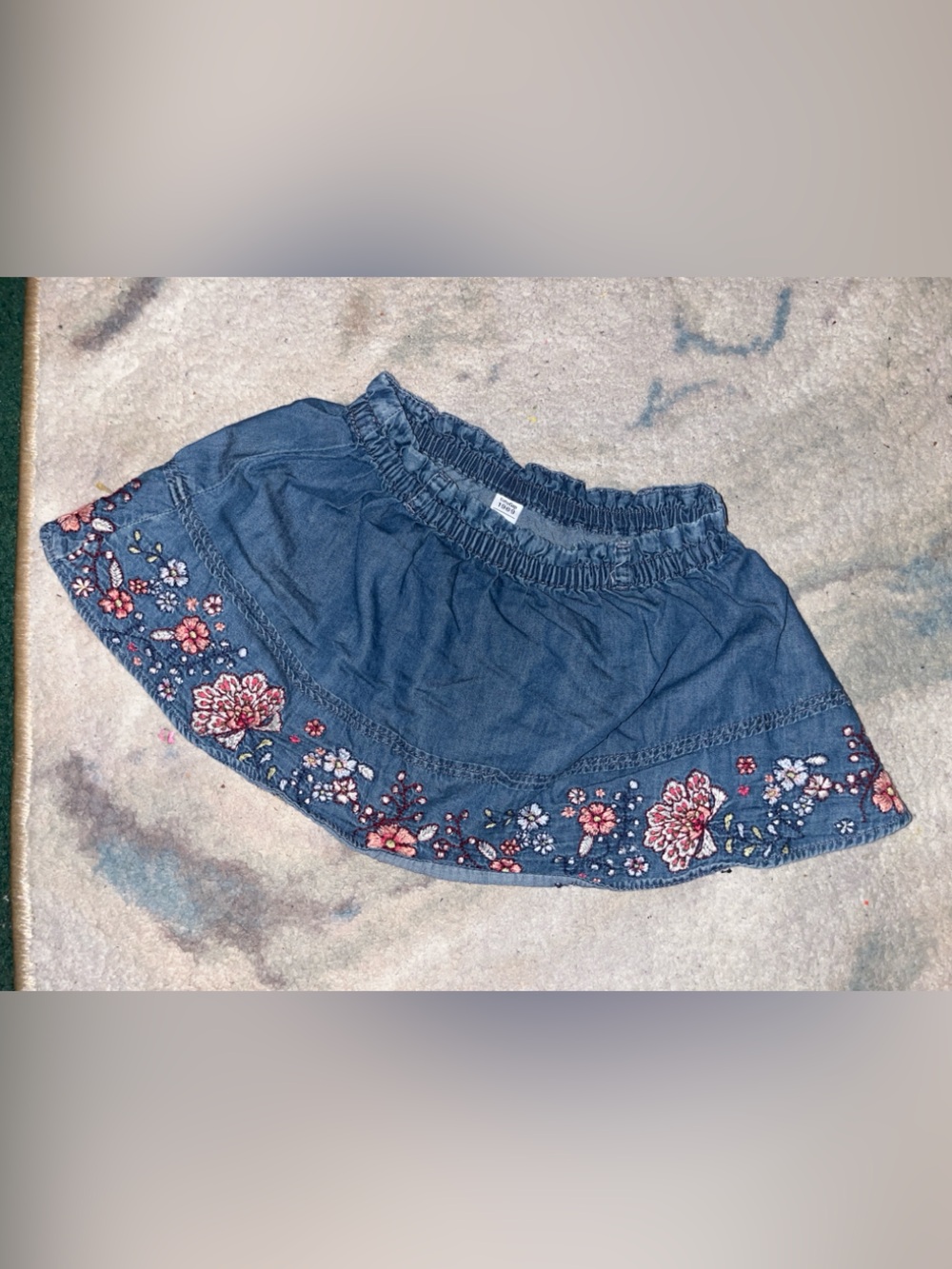 GAP Blue Denim Skort with Pink & White Floral Embroidery